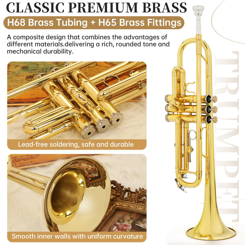 Bb Standard Brass Trumpet with Case, Mouthpiece, Mute, Cleaning Kit G321121