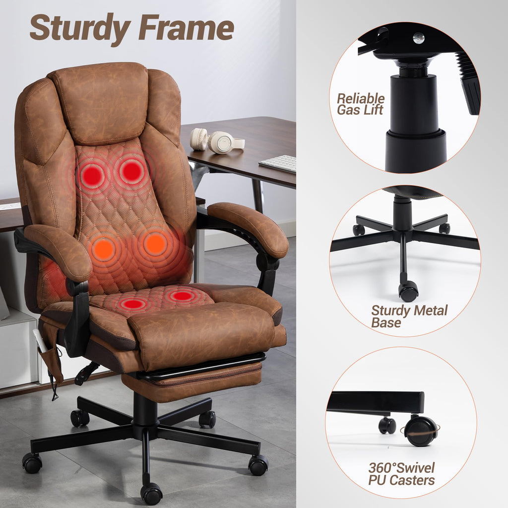 Brown Heated Massage Office Chair with Footrest T61567