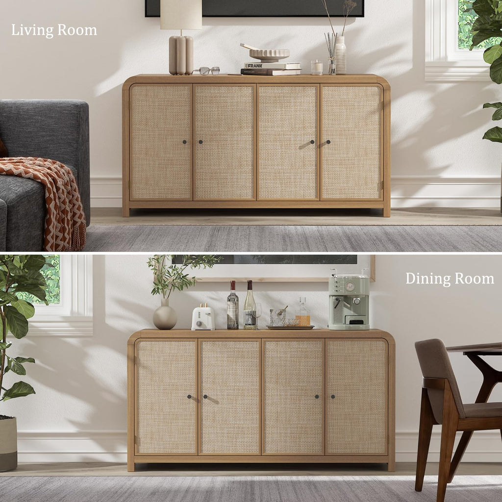Oak Rattan Sideboard Buffet Cabinet I907