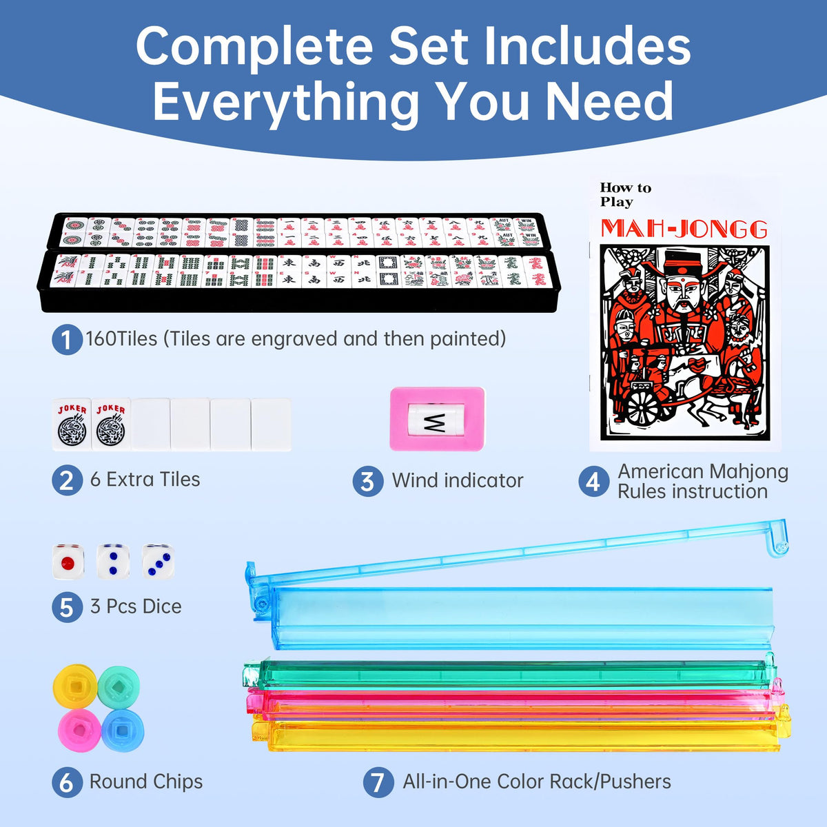 166 Tiles Mahjong Game Set with Blue Carrying Bag Q580603