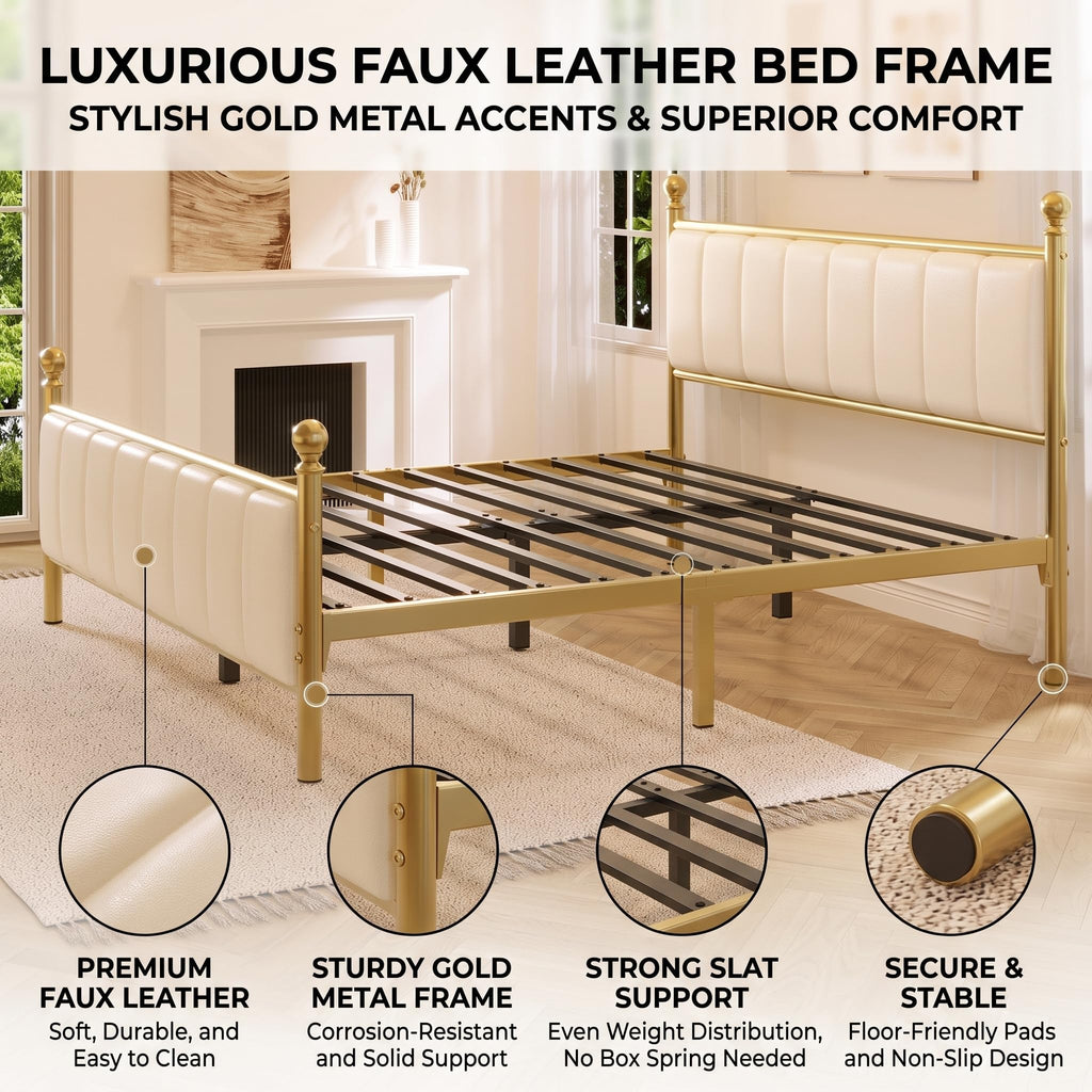 Gold Full Size Bed Frame with Headboard and Under Bed Storage U885