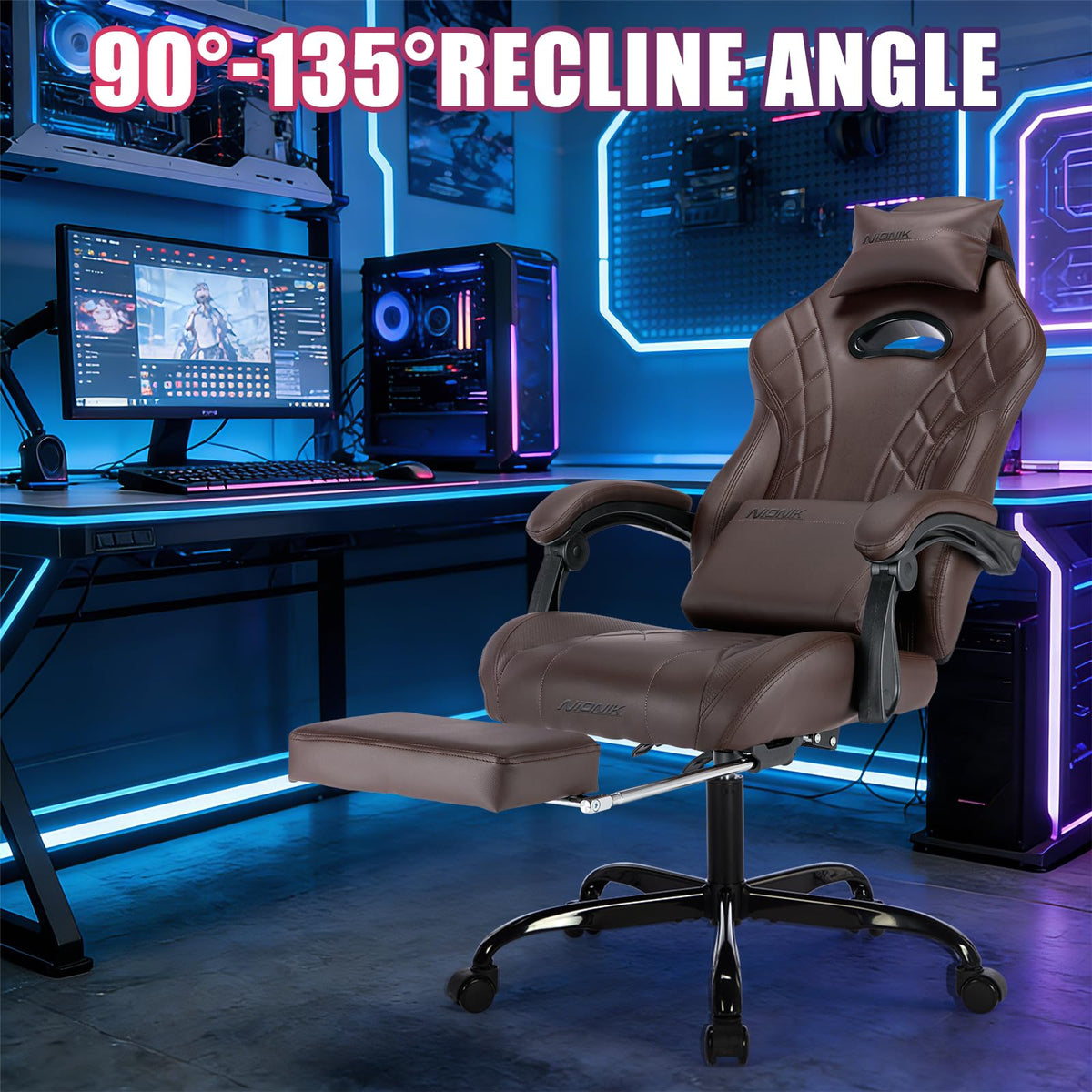 Gaming Chair with Footrest and Massage Lumbar Support E454631
