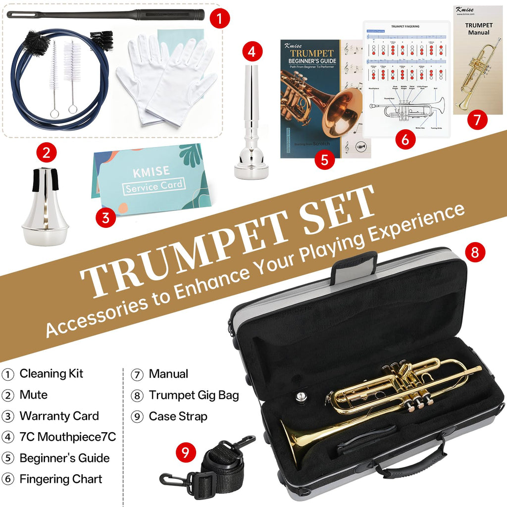 Bb Standard Brass Trumpet with Case, Mouthpiece, Mute, Cleaning Kit G321121