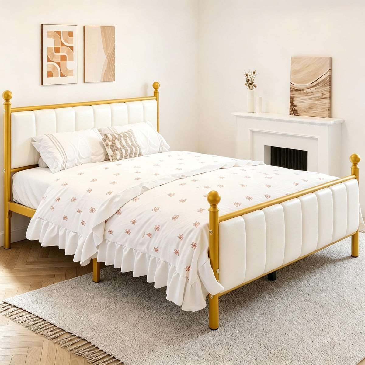 Gold Full Size Bed Frame with Headboard and Under Bed Storage U885