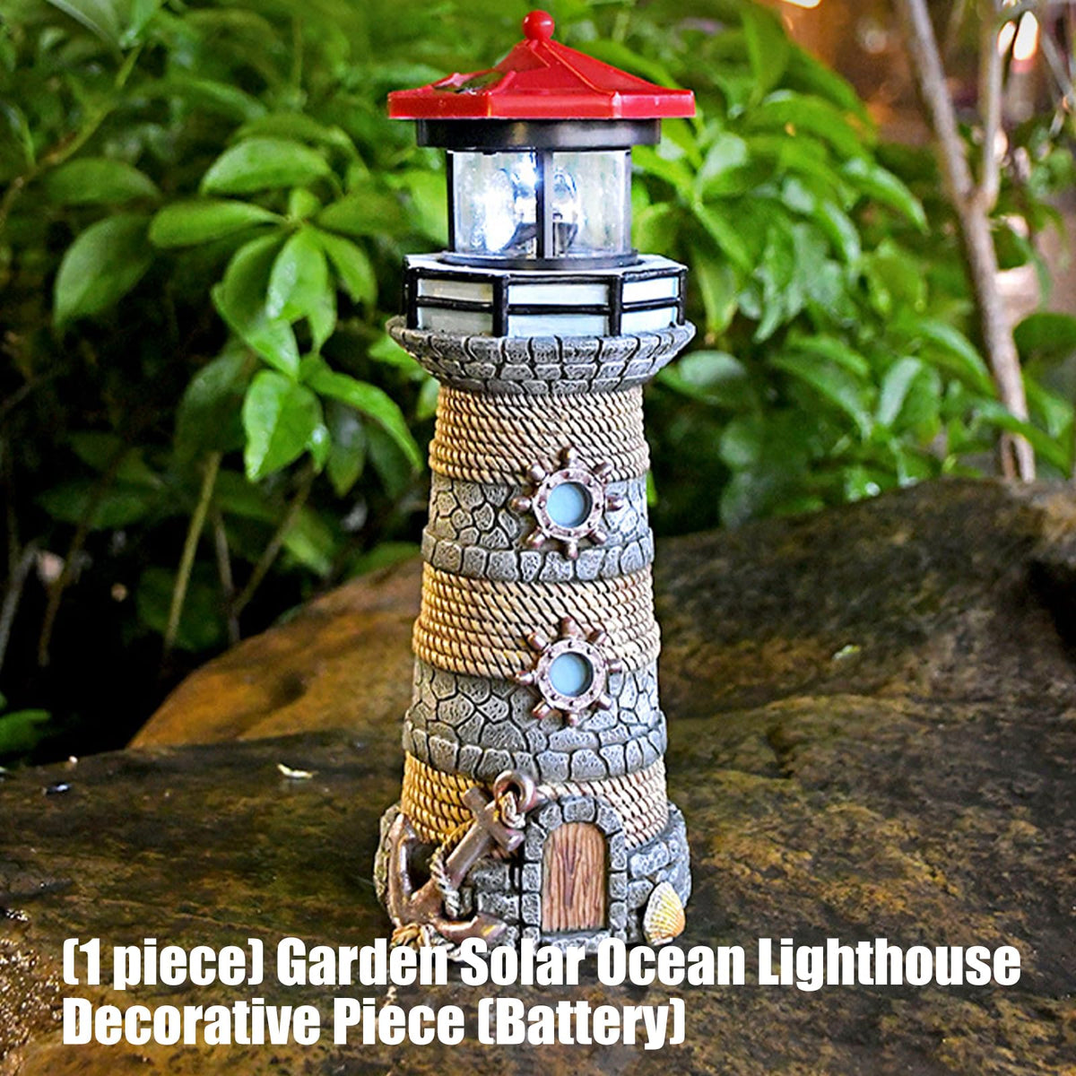 Solar Powered Resin Lighthouse Ornament F705