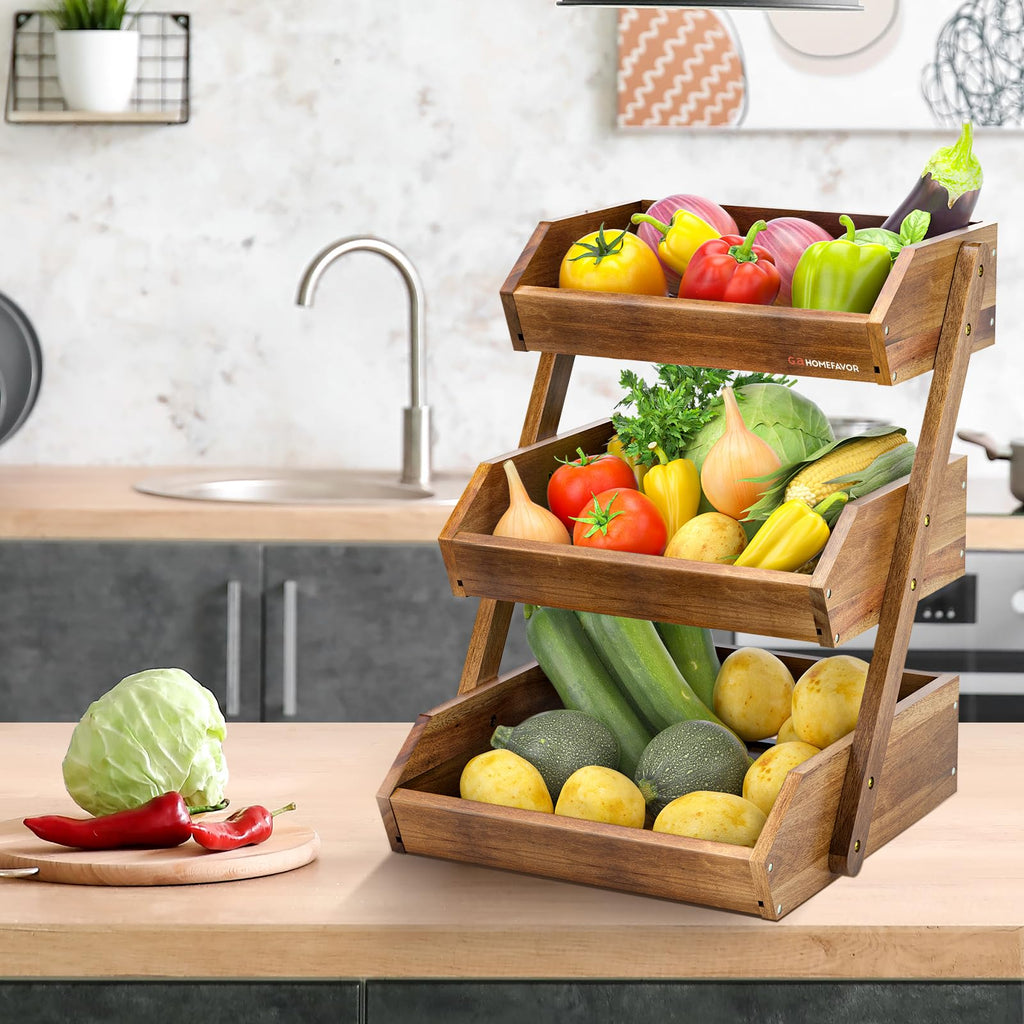 3-Tier Acacia Wood Fruit Basket Z691297
