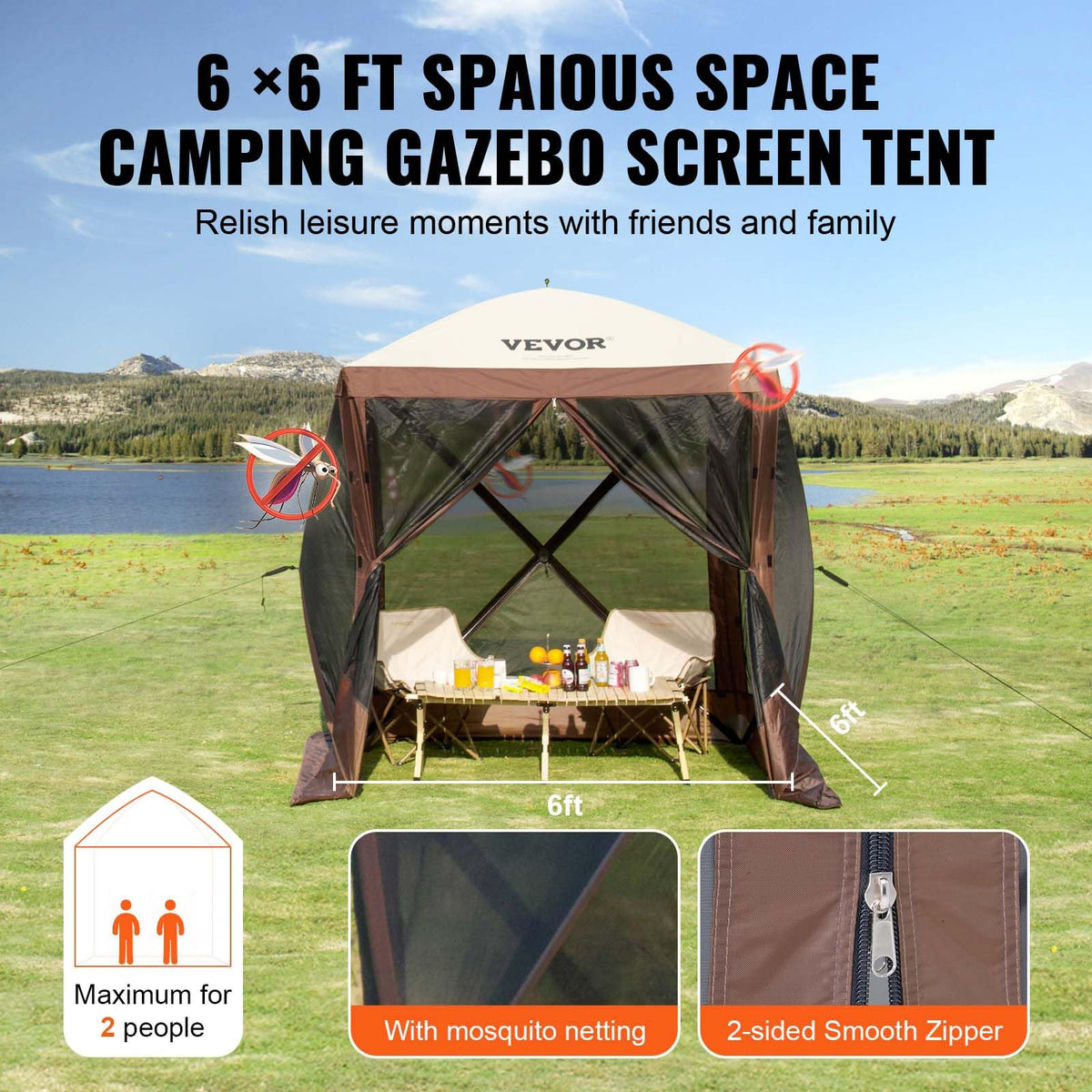 6 x 6 ft Pop Up Gazebo Tent with Mosquito Netting and Privacy Panels S8610