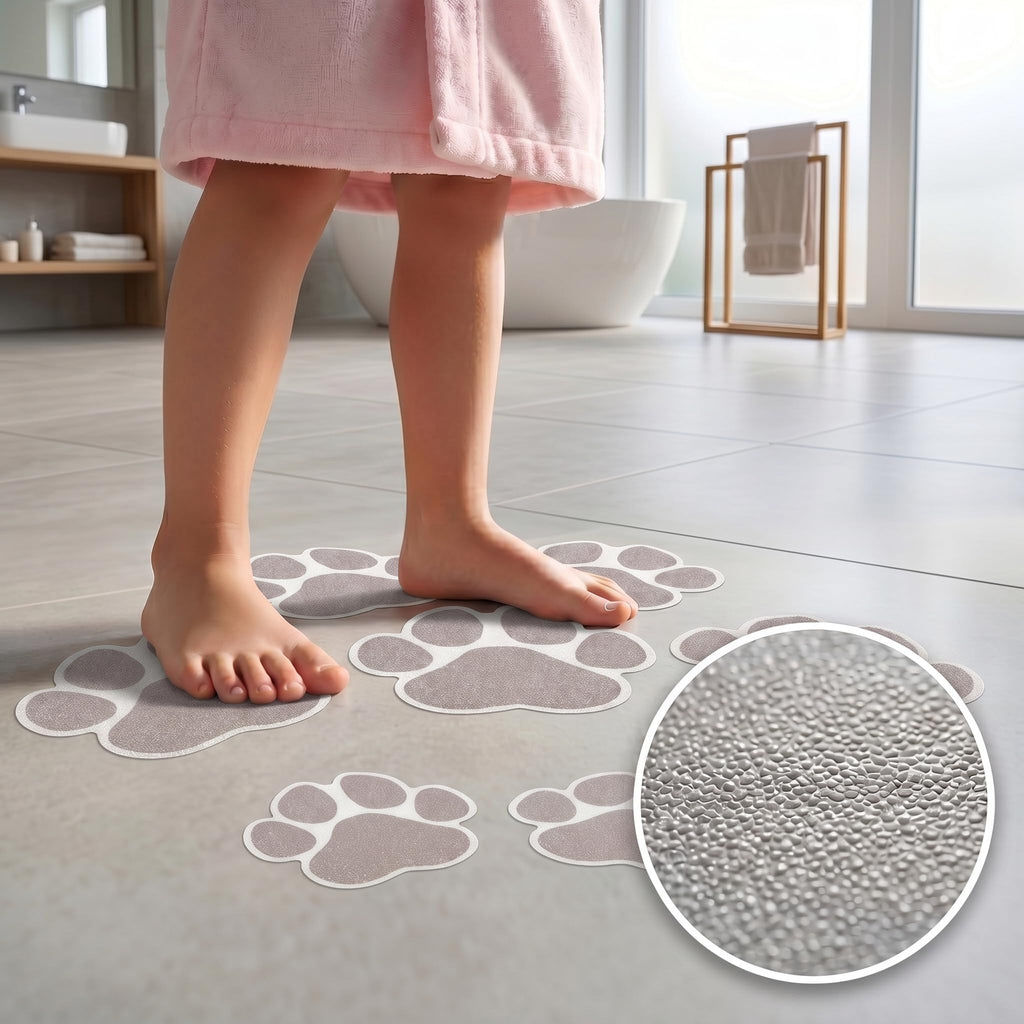 Grey Checkered Dog Paw Non Slip Stickers E64266