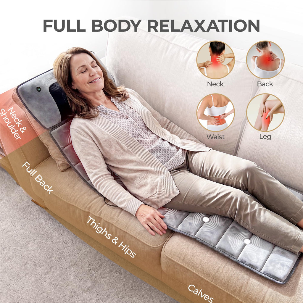 Grey Foldable Heated Full Body Massage Mat with 3D Neck Massager X740335
