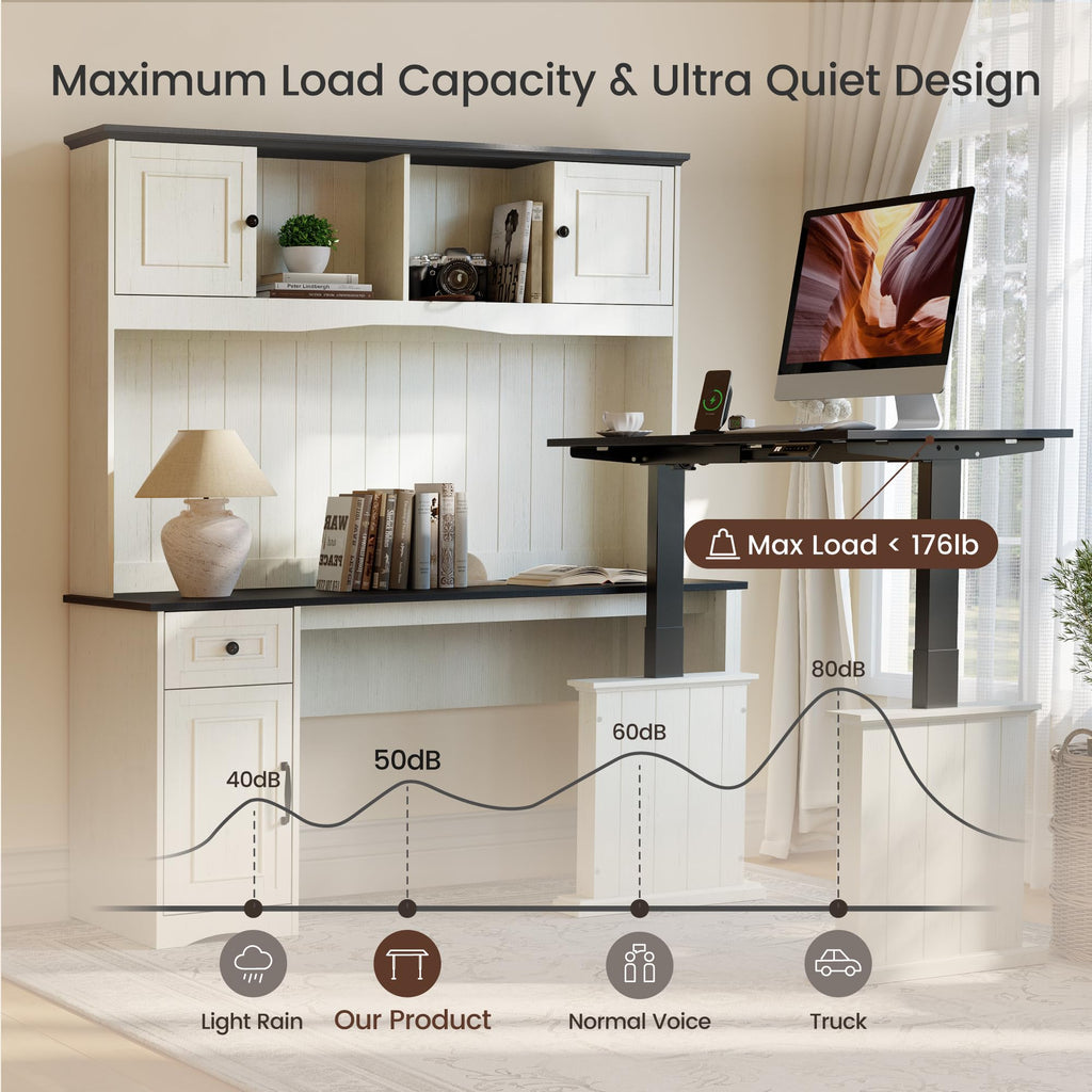 L Shaped Electric Standing Desk with Hutch and Drawers D785