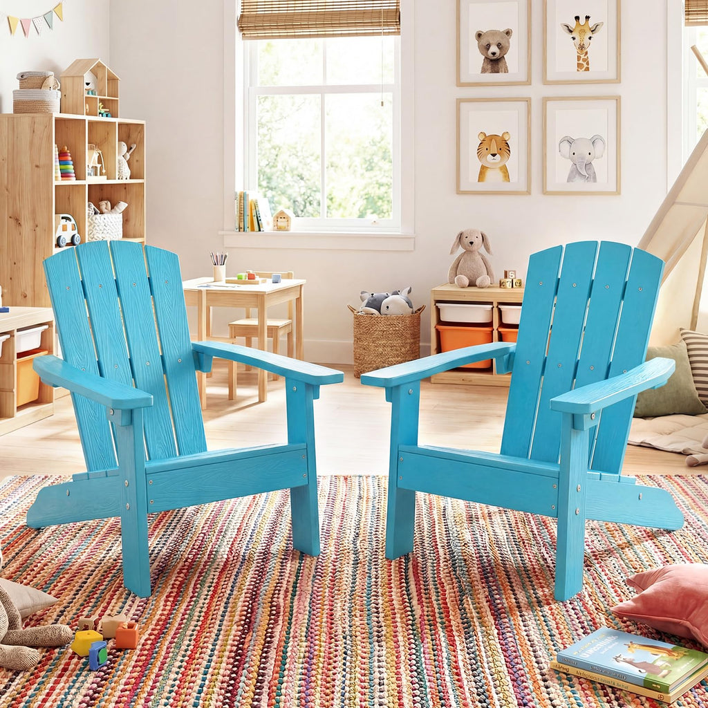 Kids Adirondack Chair, Plastic Toddler Lawn Chair, All-Weather Outdoor Chairs, Turquoise X14746