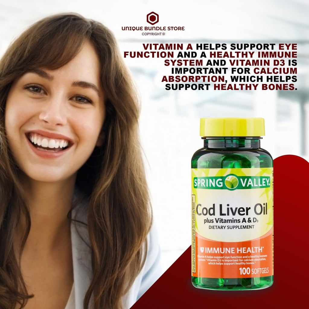 Cod Liver Oil Vitamins A & D3 100 Softgels Dietary Supplement Pack of 2 N183159
