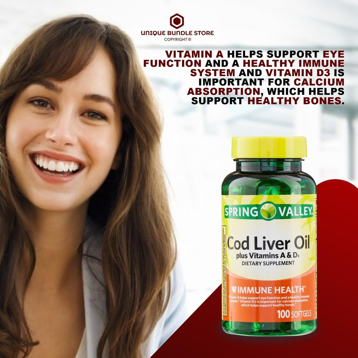 Cod Liver Oil Vitamins A & D3 100 Softgels Dietary Supplement Pack of 2 N183159