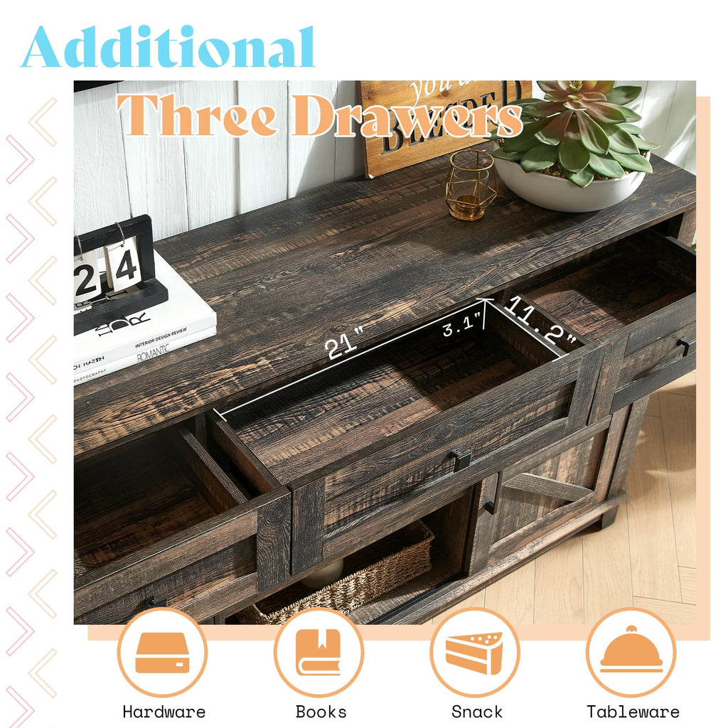 59" Dark Rustic Oak TV Stand with Storage Drawers T536328