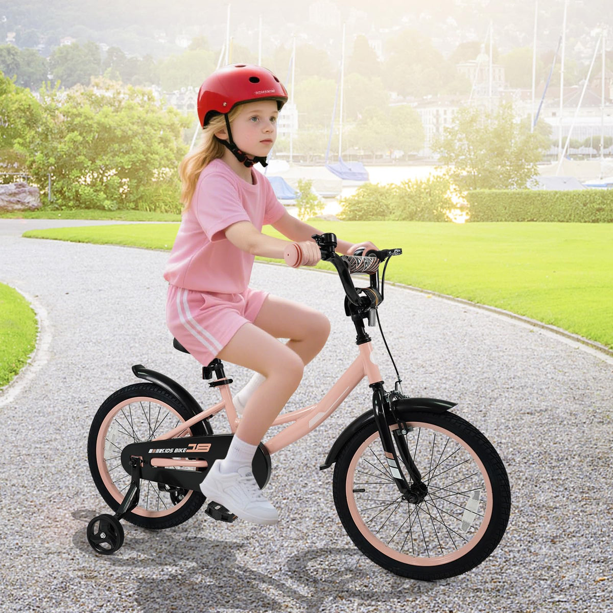 Kids Bike with Removable Training Wheels, Dual Brakes, Adjustable Seat & Handlebar C342