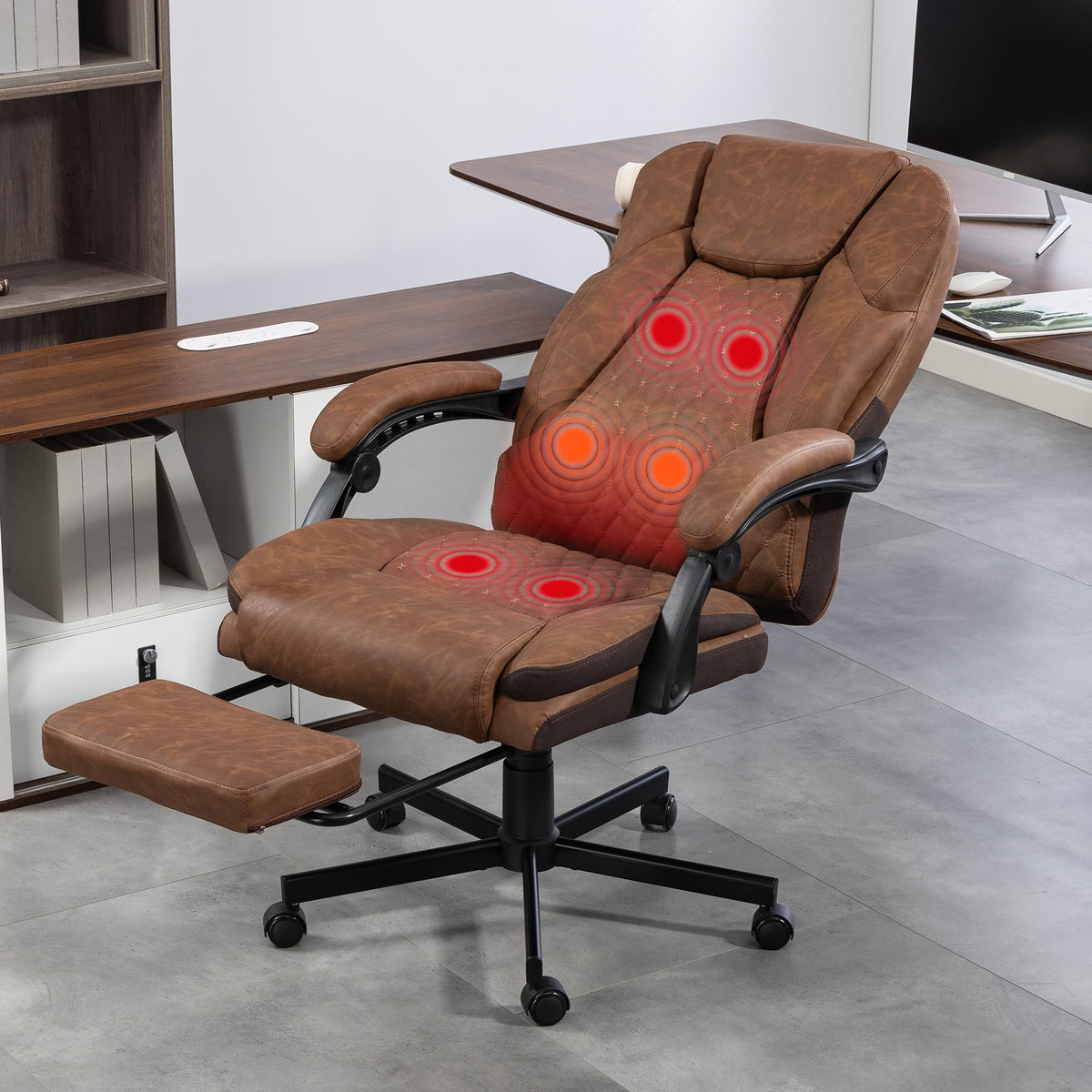 Brown Heated Massage Office Chair with Footrest T61567