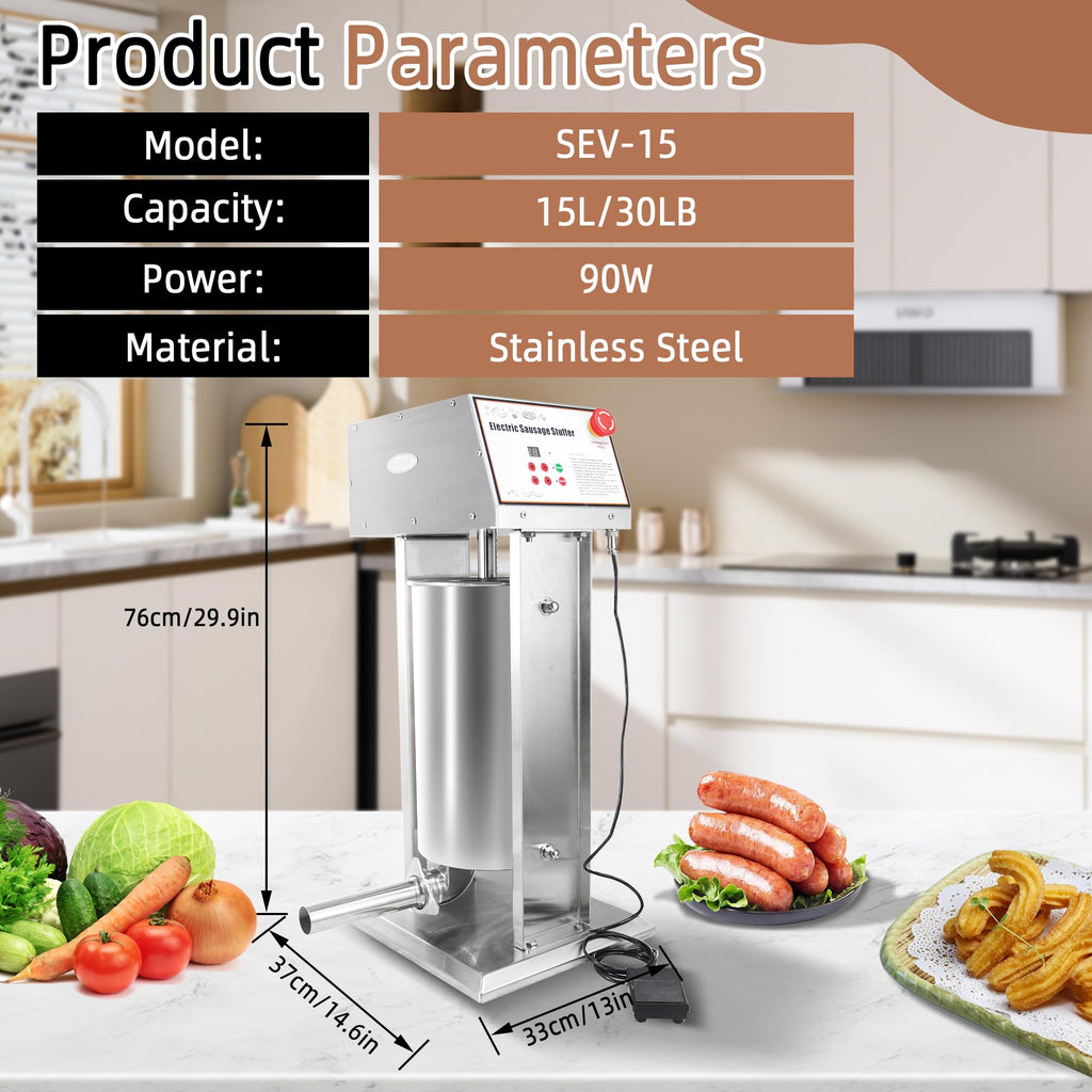 30LB Stainless Steel Electric Sausage Stuffer with 5 Stuffing Tubes Z156633