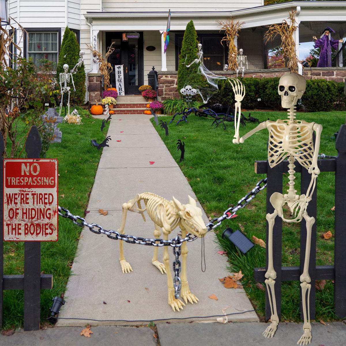 5.4 ft Posable Skeleton with 2 Pack Metal Signs U51901