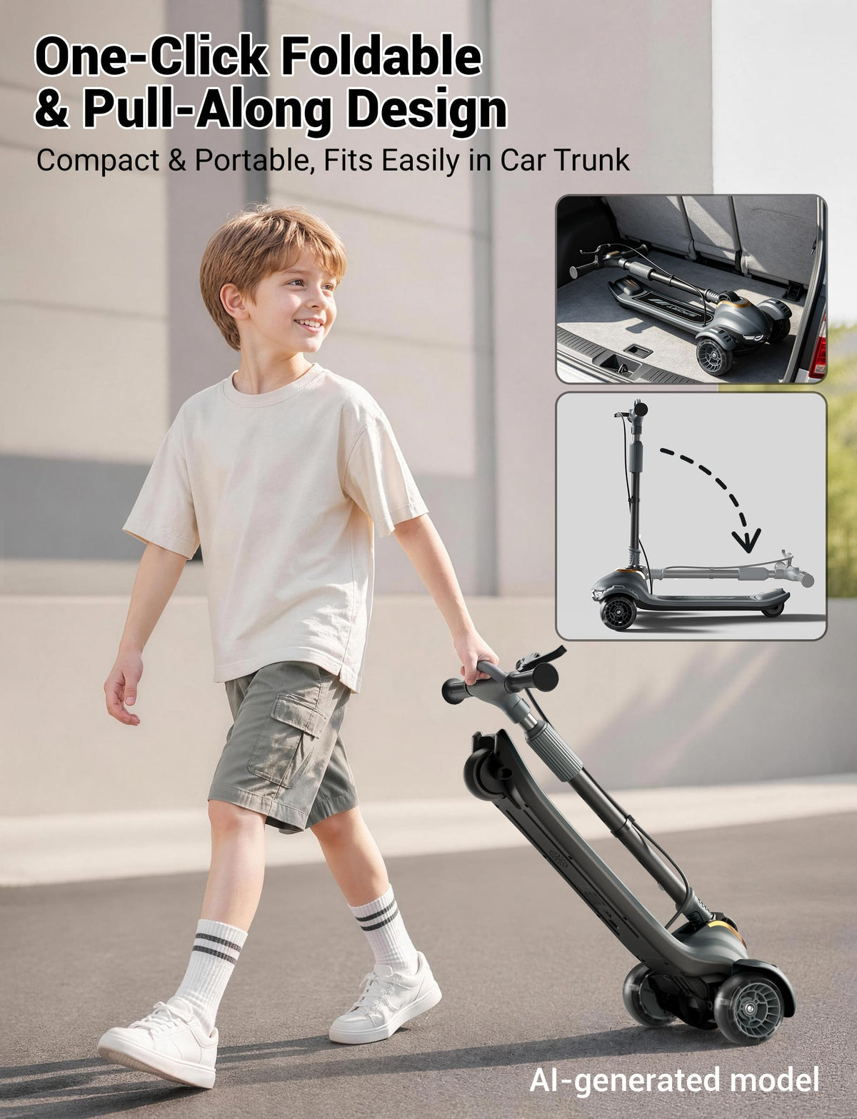 Kids Scooter with Dual Brakes, Music, Lights, Adjustable and Folding F3565