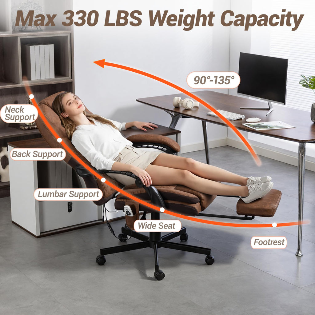 Brown Heated Massage Office Chair with Footrest T61567
