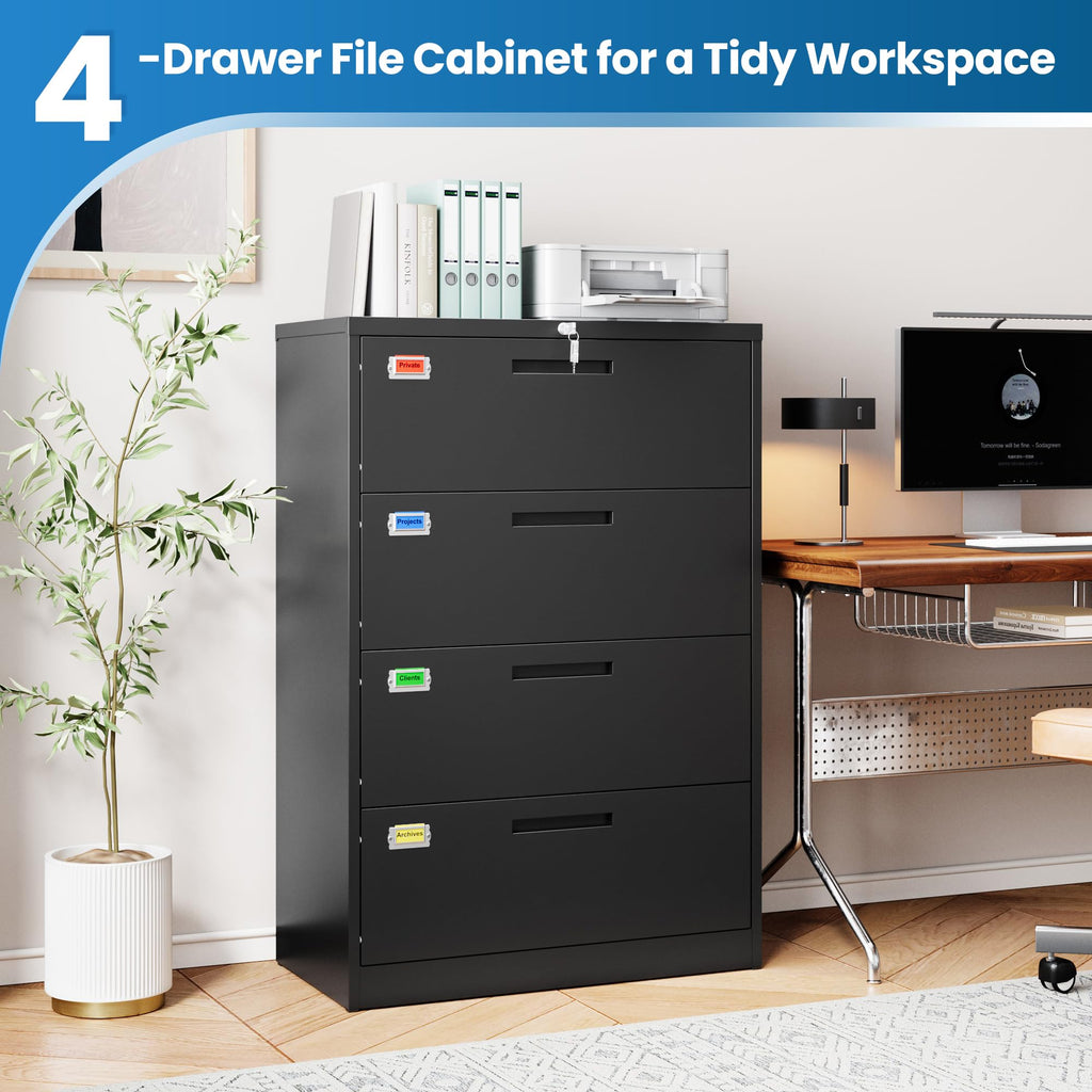 4 Drawer File Cabinet with Lock, Black S593386