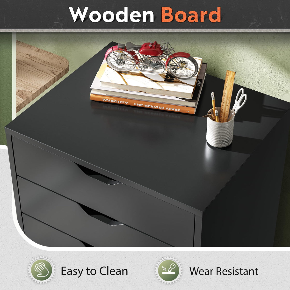 5 Drawer Black Filing Cabinet W298