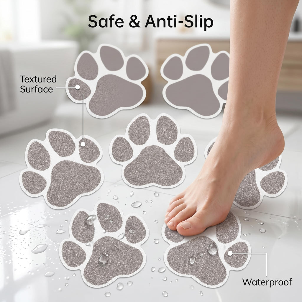Grey Checkered Dog Paw Non Slip Stickers E64266