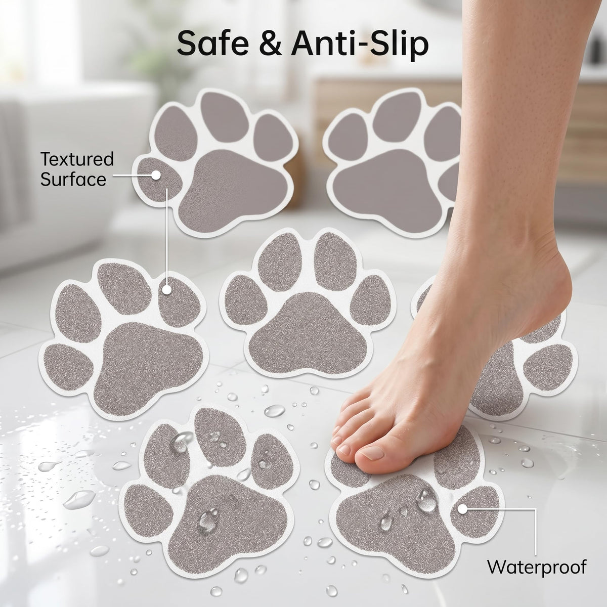 Grey Checkered Dog Paw Non Slip Stickers E64266