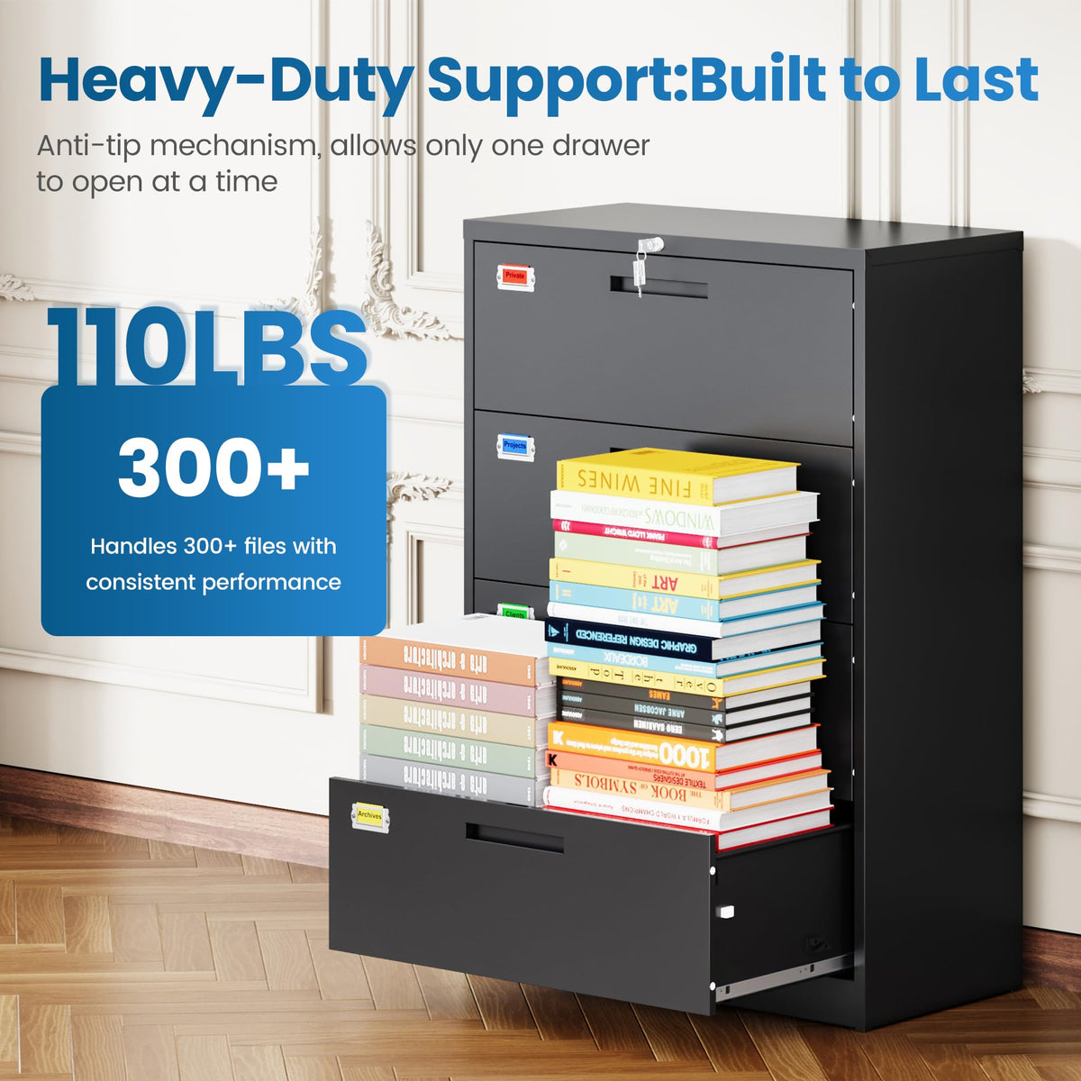 4 Drawer File Cabinet with Lock, Black S593386