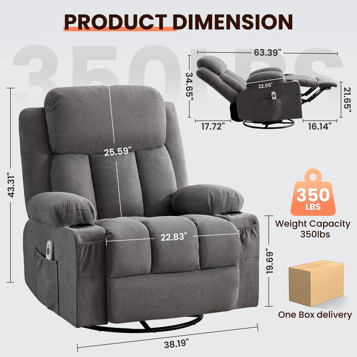 Swivel Rocker Recliner Chair with Massage and Heat D28665