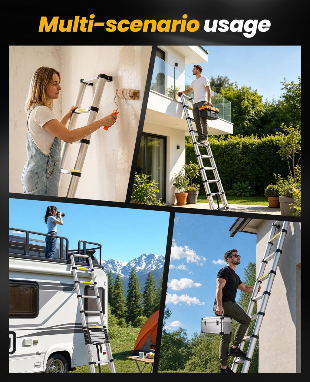 15.8FT Aluminum Telescoping Ladder 330LBS Capacity T94261