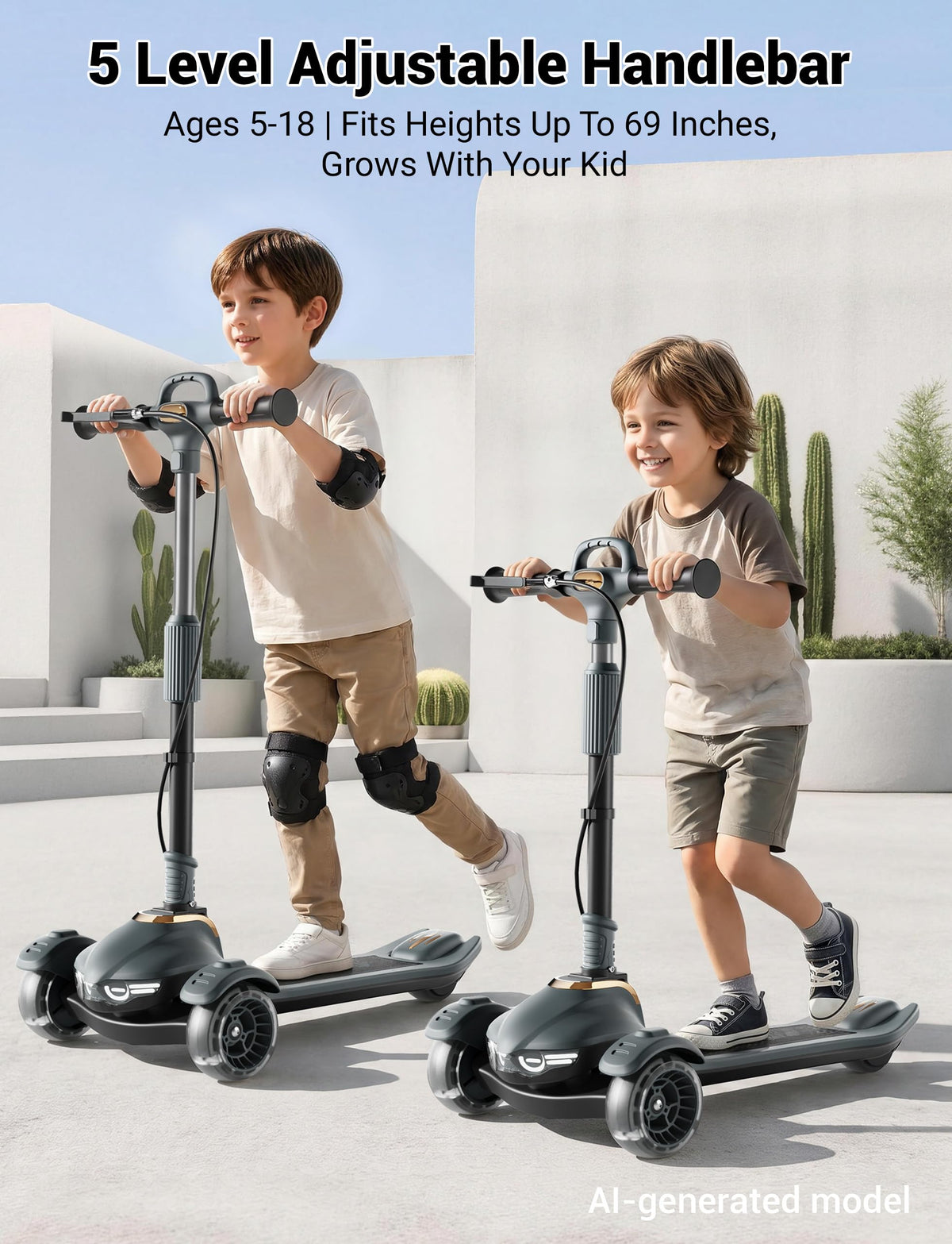 Kids Scooter with Dual Brakes, Music, Lights, Adjustable and Folding F3565