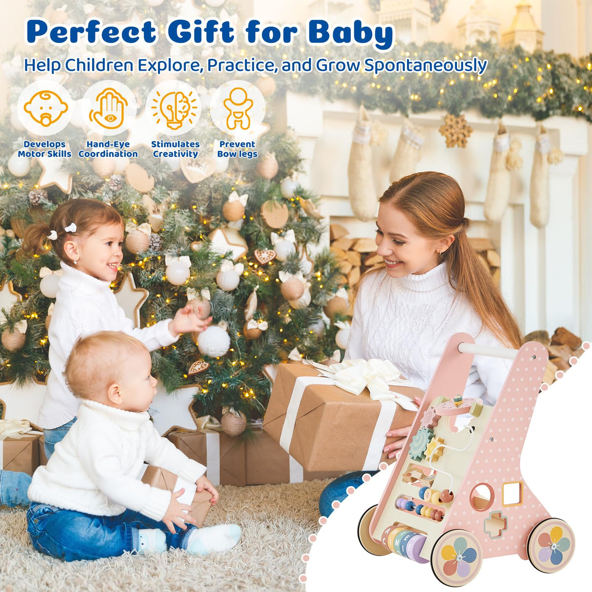 Pink Wooden Baby Walker M75427
