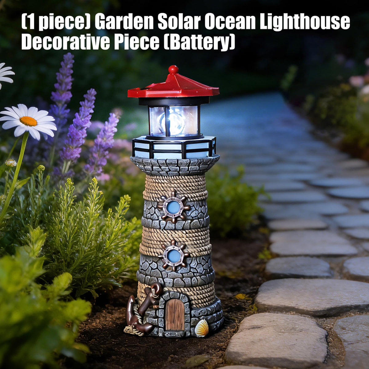 Solar Powered Resin Lighthouse Ornament F705