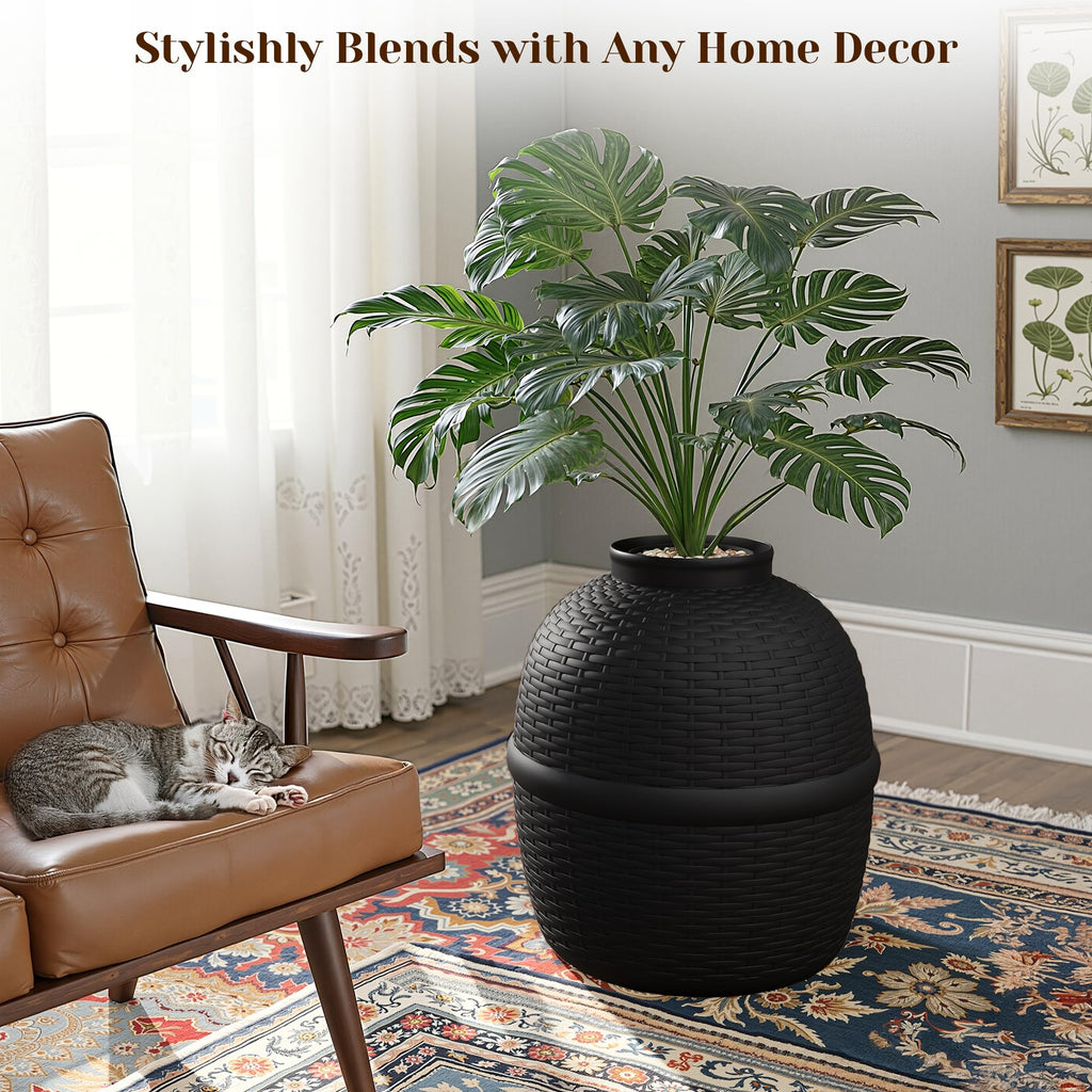 Black Large Cat Litter Box with Faux Plant O948