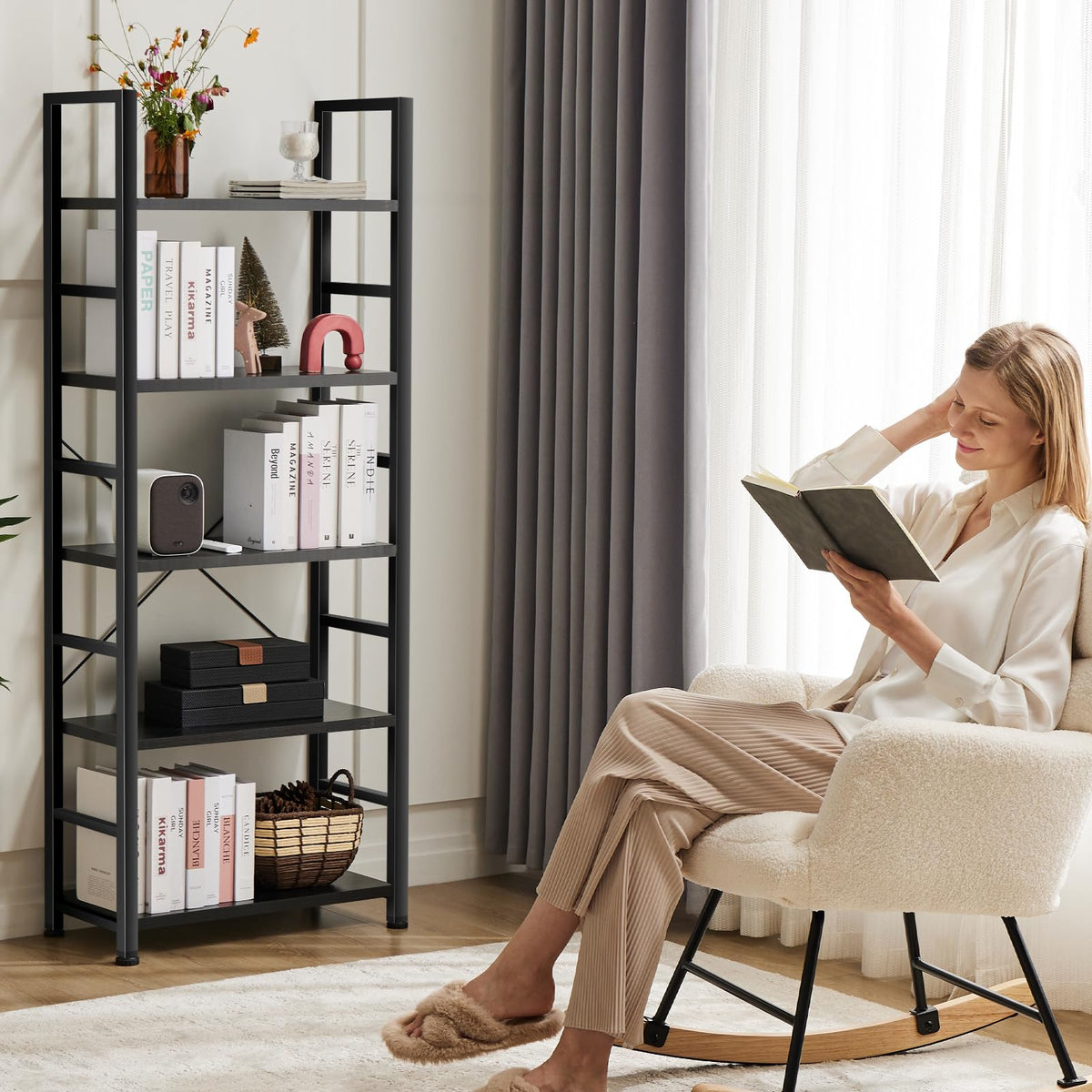 5 Tier Black Bookshelf M80503