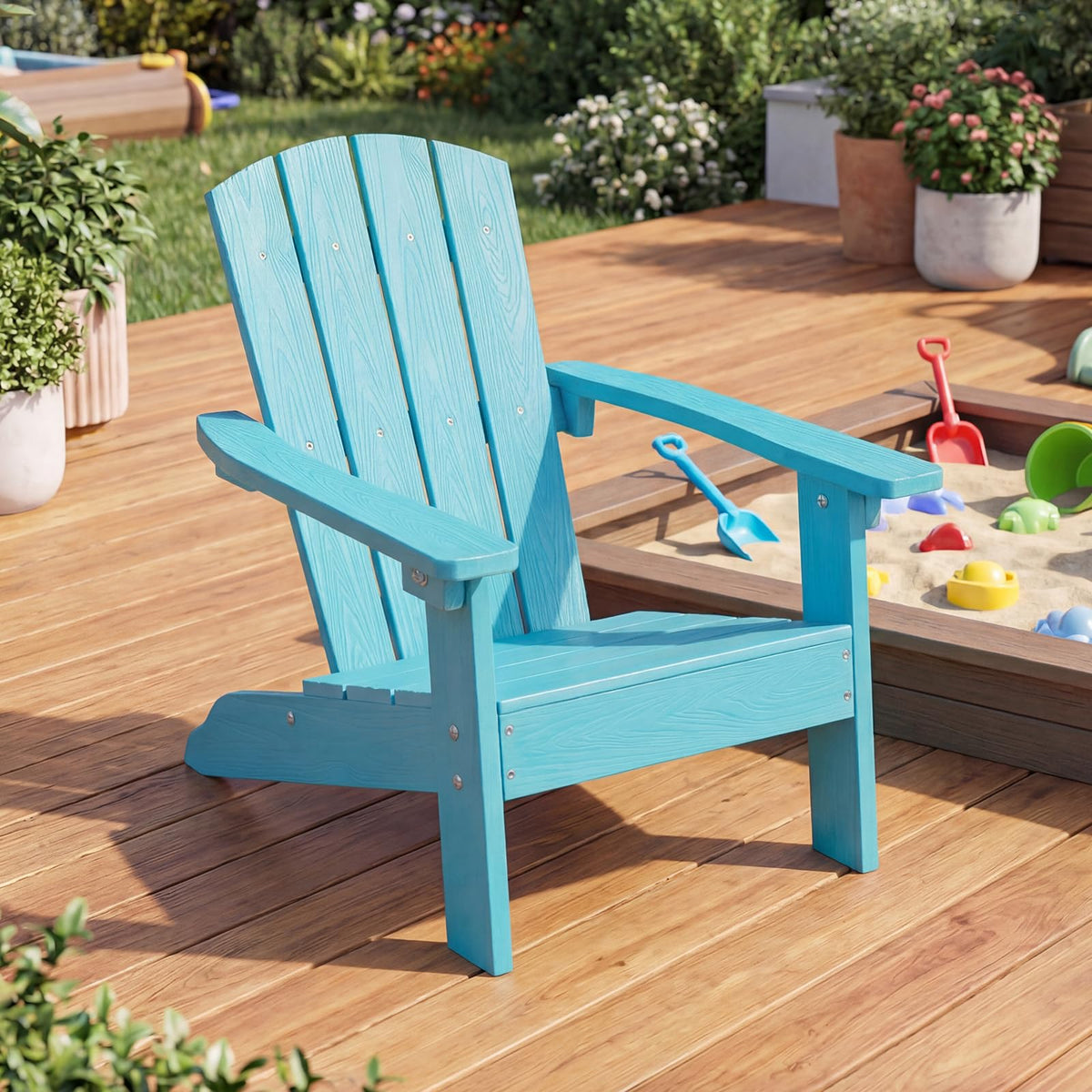 Kids Adirondack Chair, Plastic Toddler Lawn Chair, All-Weather Outdoor Chairs, Turquoise X14746