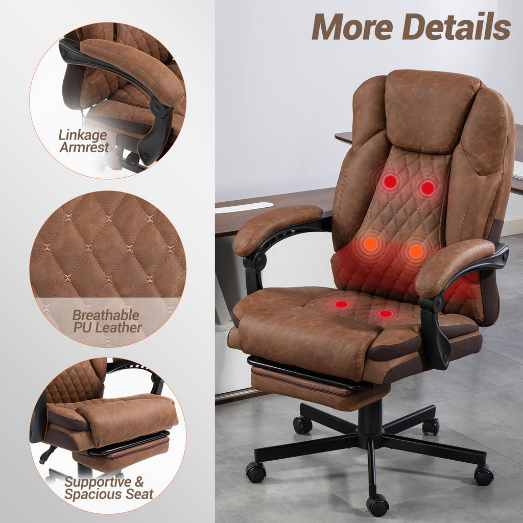 Brown Heated Massage Office Chair with Footrest T61567