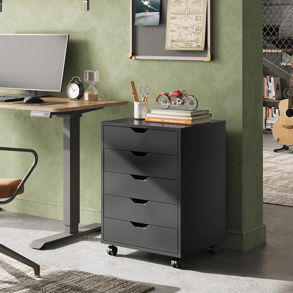 5 Drawer Black Filing Cabinet W298