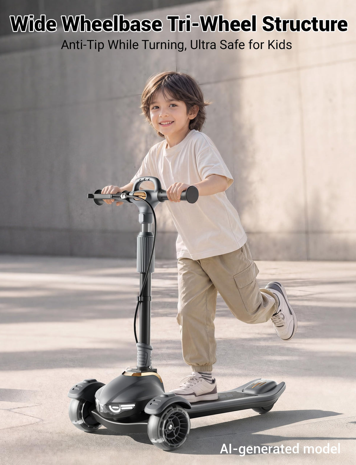 Kids Scooter with Dual Brakes, Music, Lights, Adjustable and Folding F3565