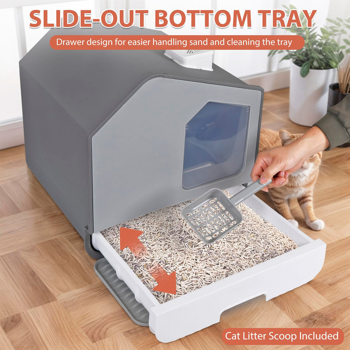Large Enclosed Cat Litter Box with Mat and Scoop W348