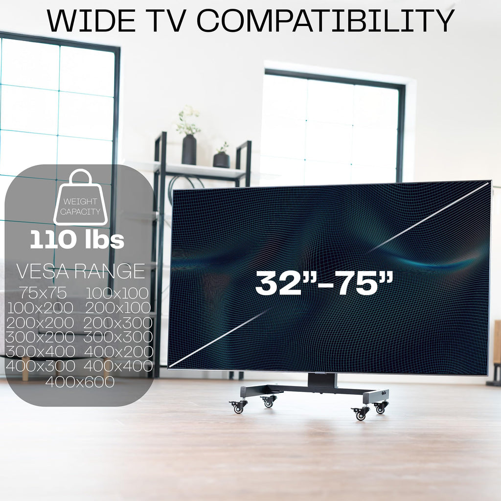 Low Height TV Cart for 32 to 75 inch Screens, Black Y195