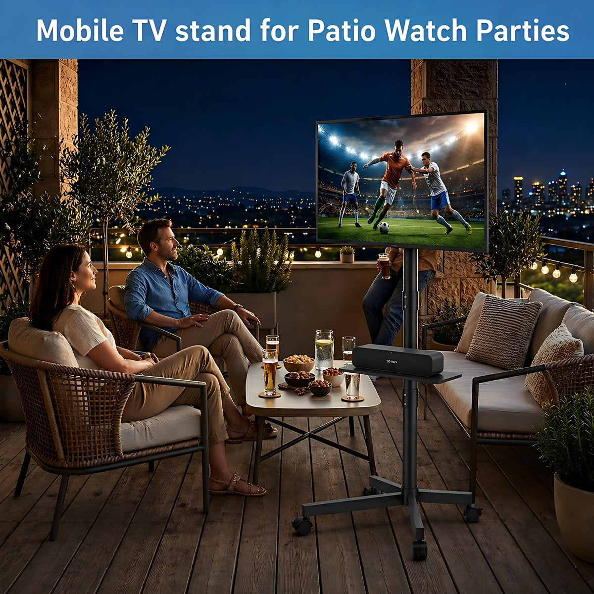 Rolling TV Stand for 14-55 Inch TV, Mobile TV Cart on Wheels, Max VESA 400x400mm, Holds 66 lbs U25321