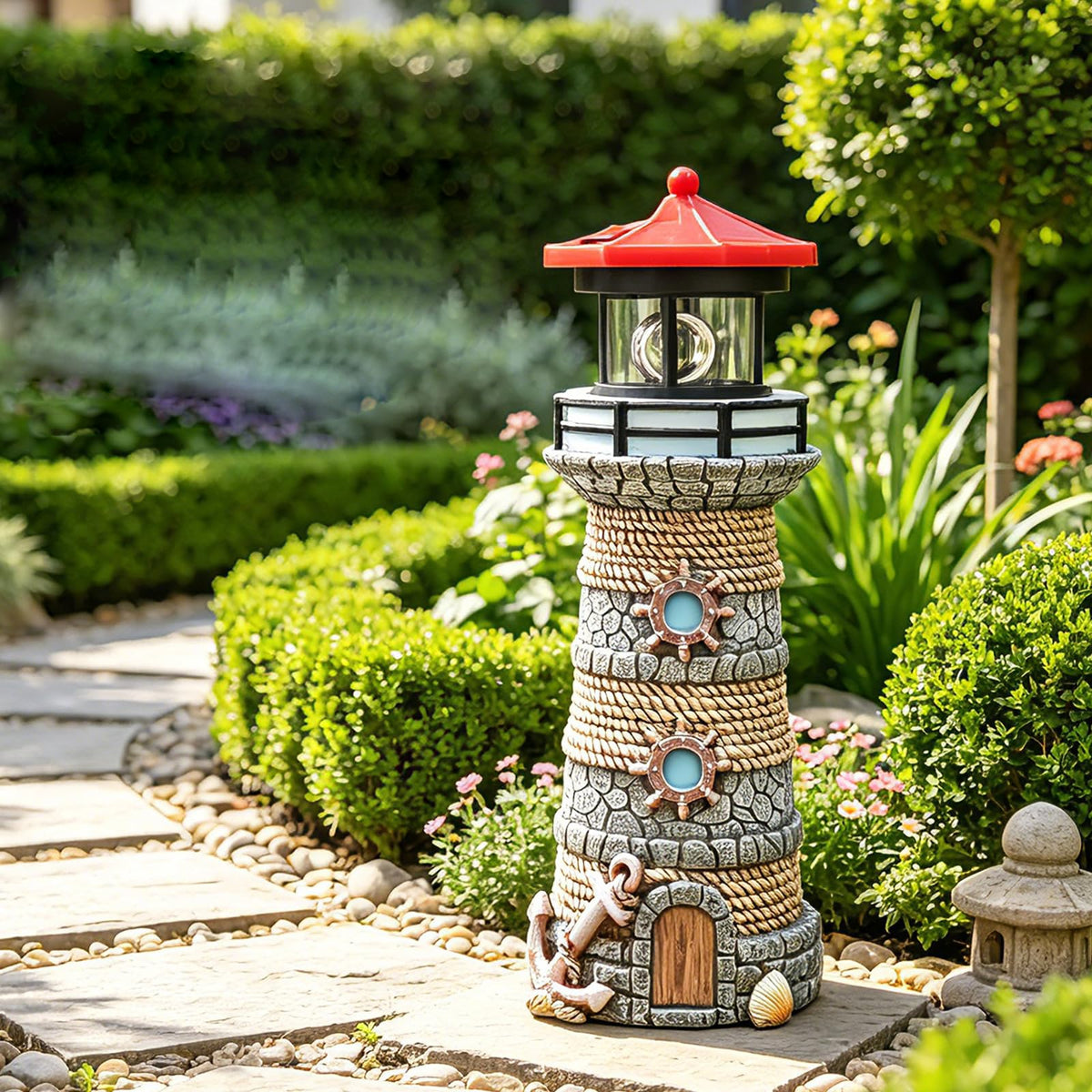 Solar Powered Resin Lighthouse Ornament F705