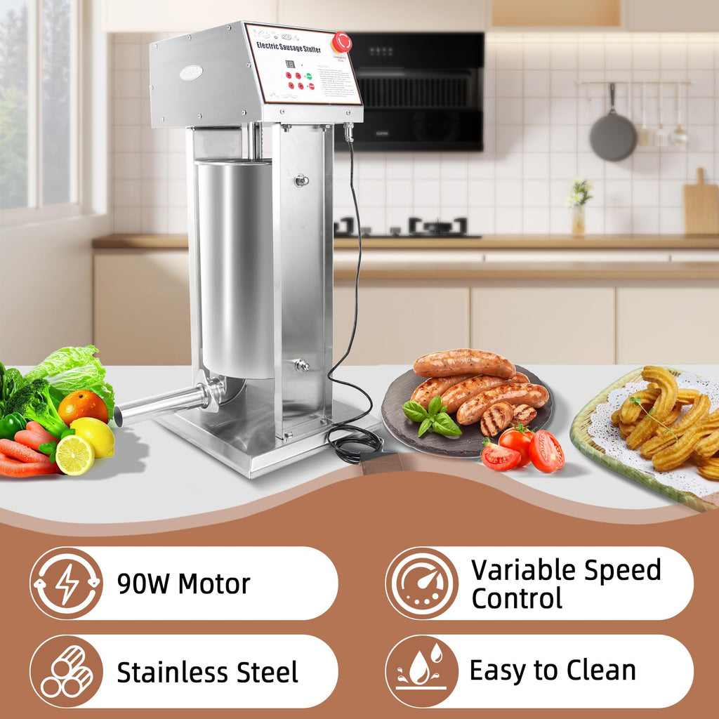 30LB Stainless Steel Electric Sausage Stuffer with 5 Stuffing Tubes Z156633
