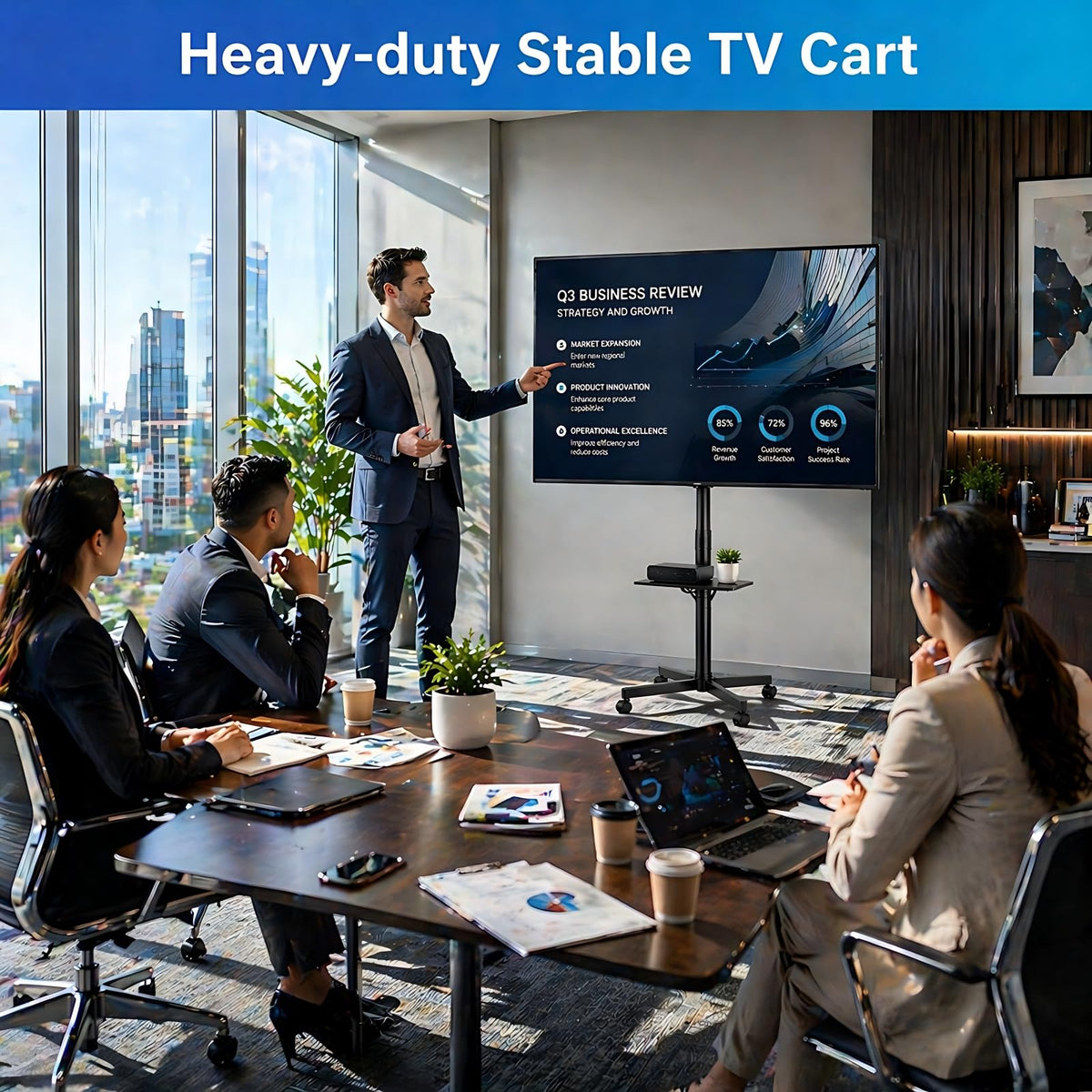 Rolling TV Stand for 14-55 Inch TV, Mobile TV Cart on Wheels, Max VESA 400x400mm, Holds 66 lbs U25321