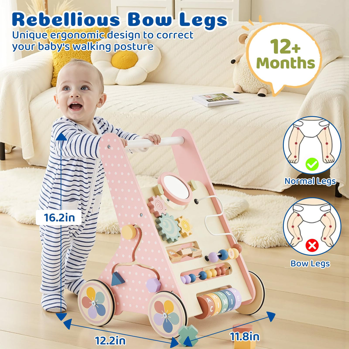 Pink Wooden Baby Walker M75427