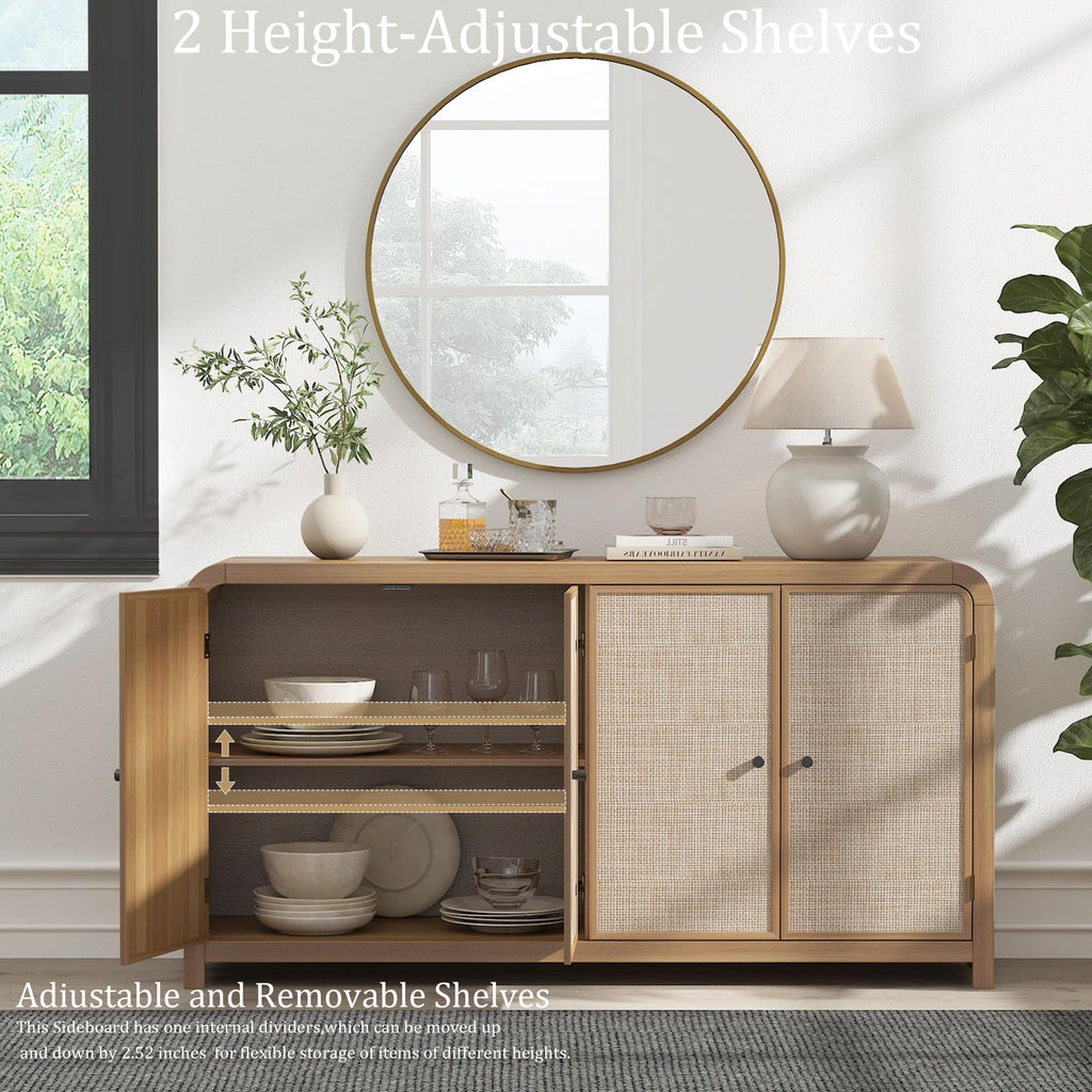Oak Rattan Sideboard Buffet Cabinet I907
