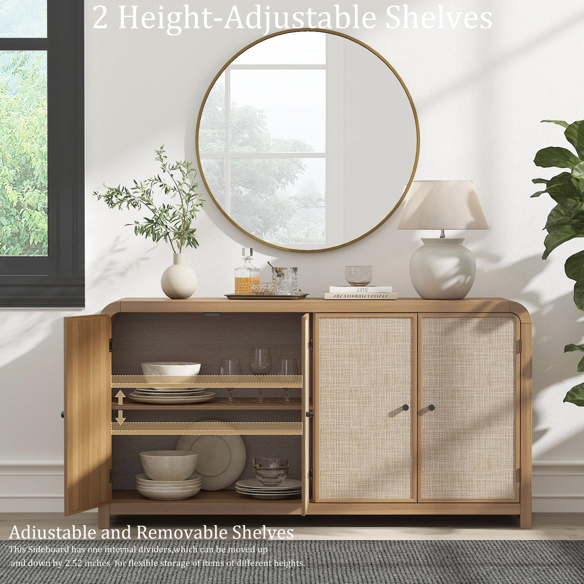 Oak Rattan Sideboard Buffet Cabinet I907