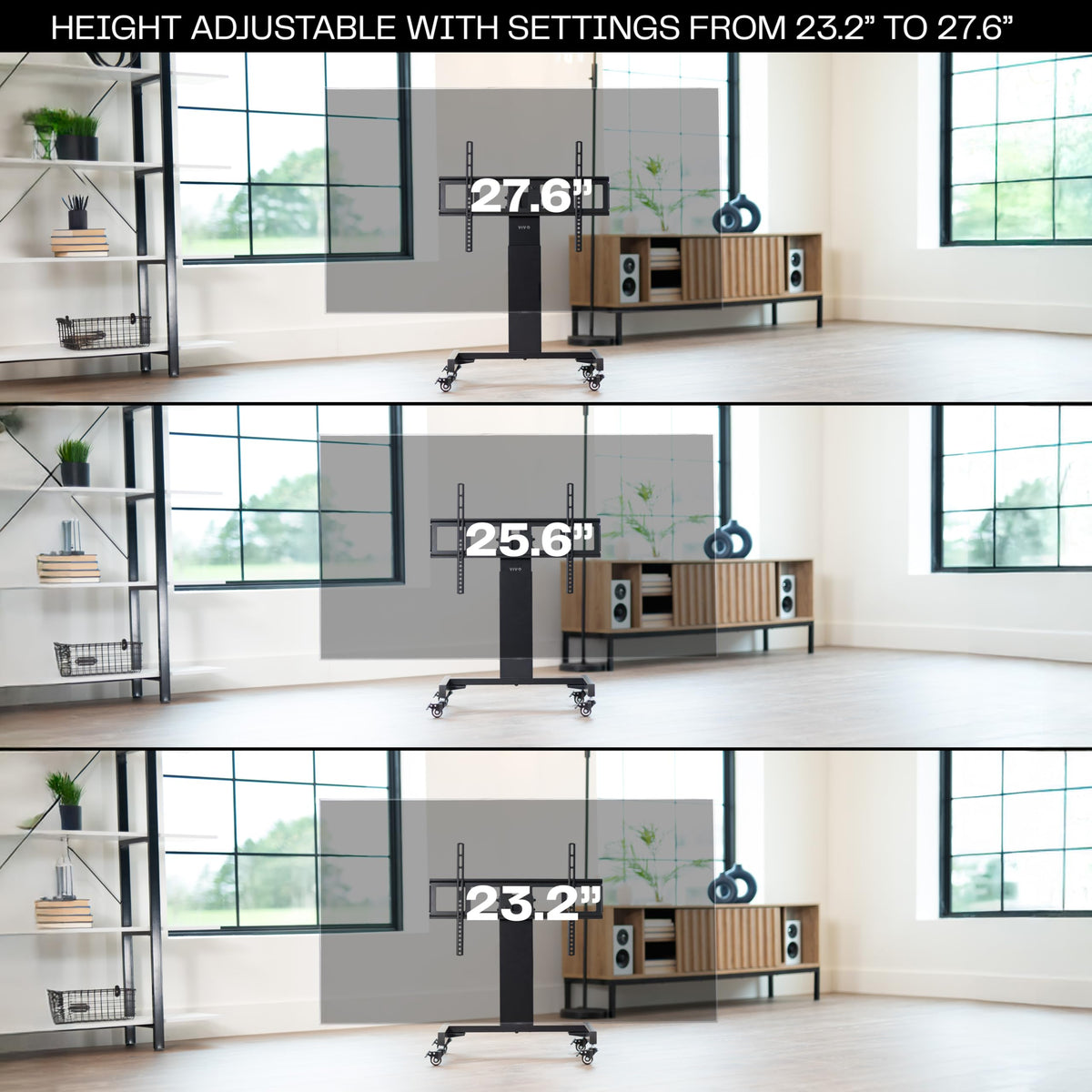 Low Height TV Cart for 32 to 75 inch Screens, Black Y195